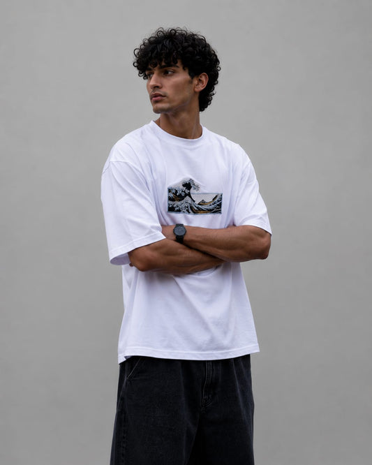 White oversized cotton t-shirt by Wraperers side view