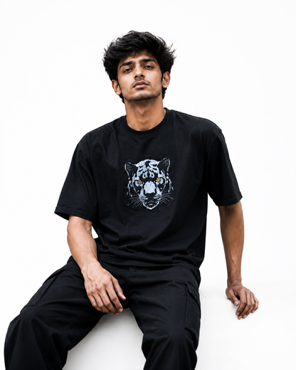 White oversized cotton t-shirt by Wraperers sitting view