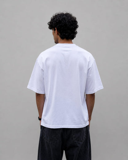 White oversized cotton t-shirt by Wraperers back view