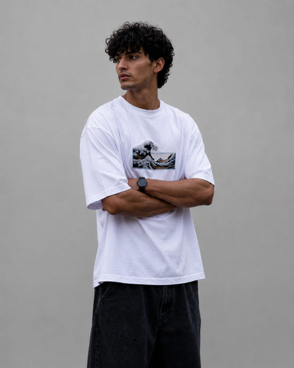 White oversized cotton t-shirt by Wraperers side view