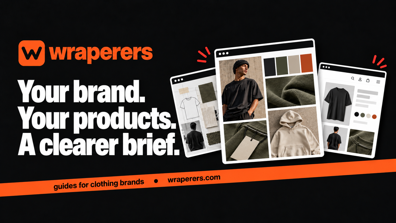 Wraperers website brief guide showing garment moodboards colour swatches and layout cards