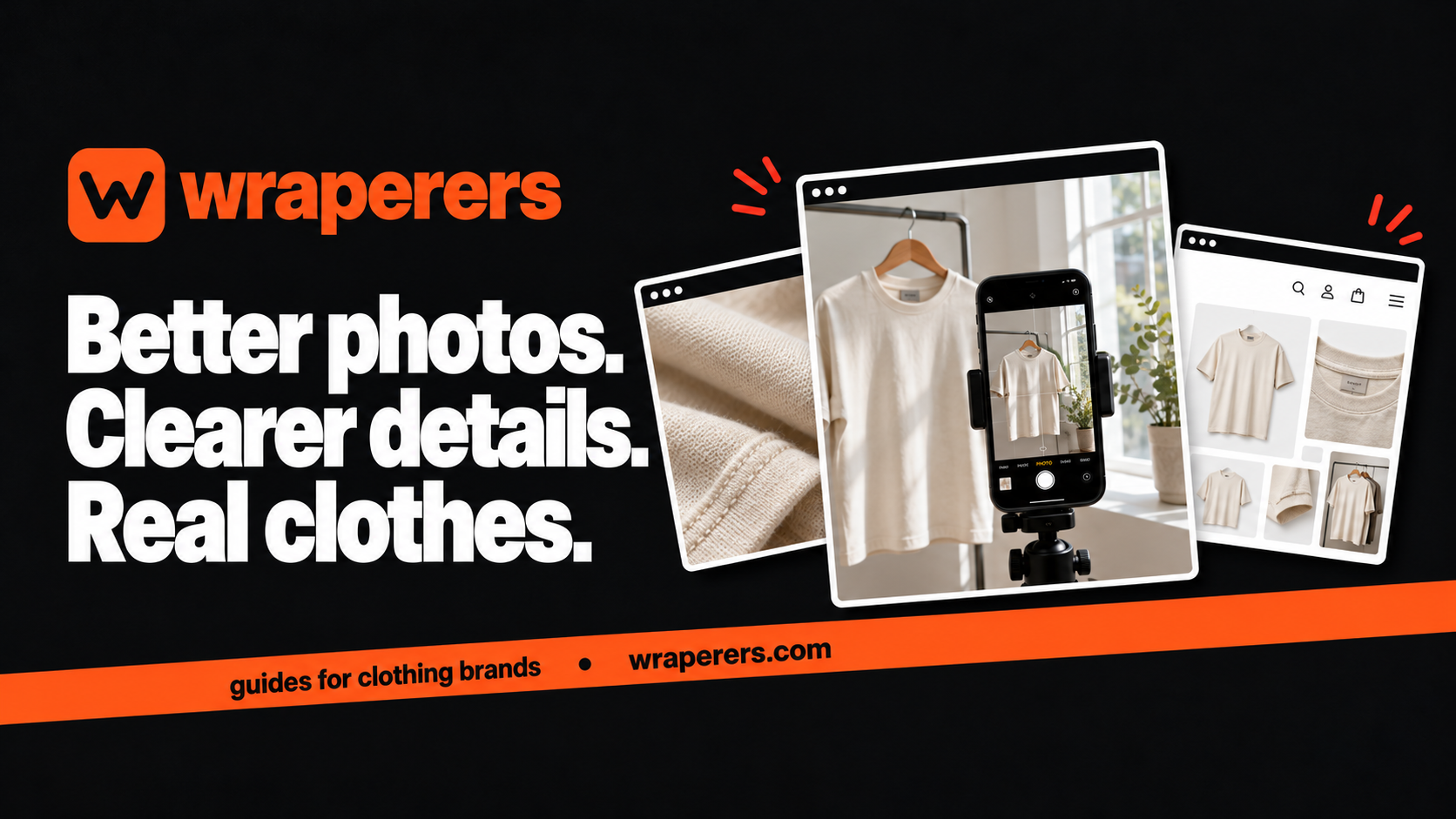 Wraperers clothing photography guide showing a phone camera and garment image panels